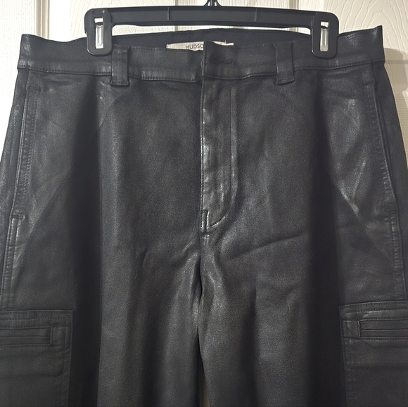 Coated Wide Leg Cargo Jeans by Hudson, Black Leather Effect, High Waist, EUC! - Picture 3 of 15